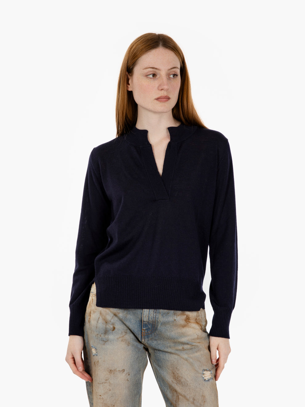 Maglione con dettaglio V blu navy