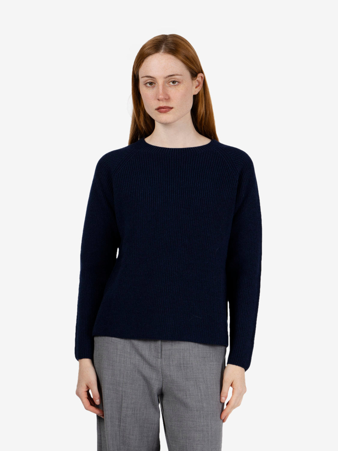 Navy blue boat neck sweater