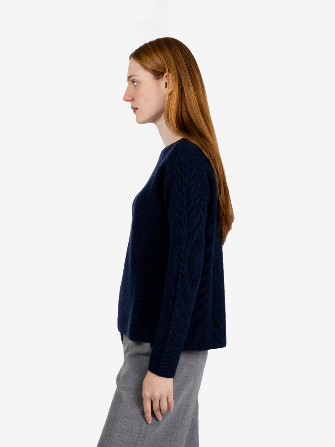 Navy blue boat neck sweater