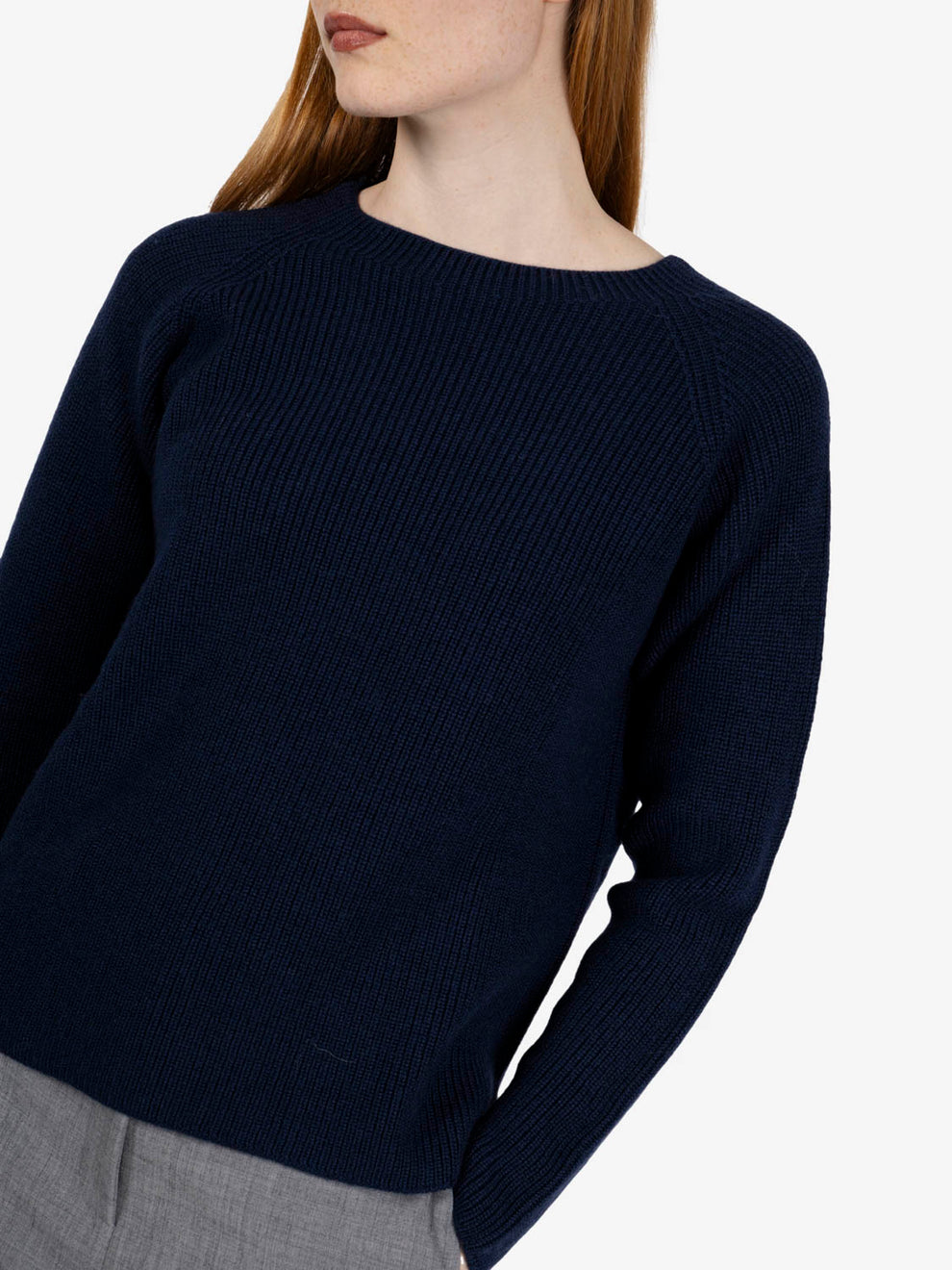 Navy blue boat neck sweater