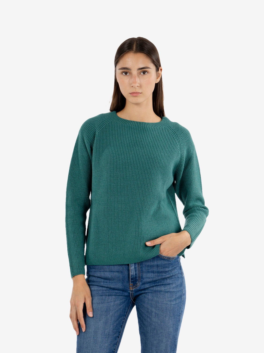 Maglione con scollo a barca verde bosco