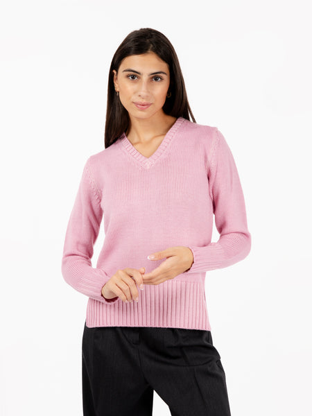 Maglione con scollo a V rosa