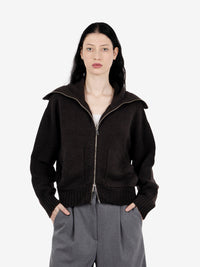 Maglione con zip a collo alto caffè