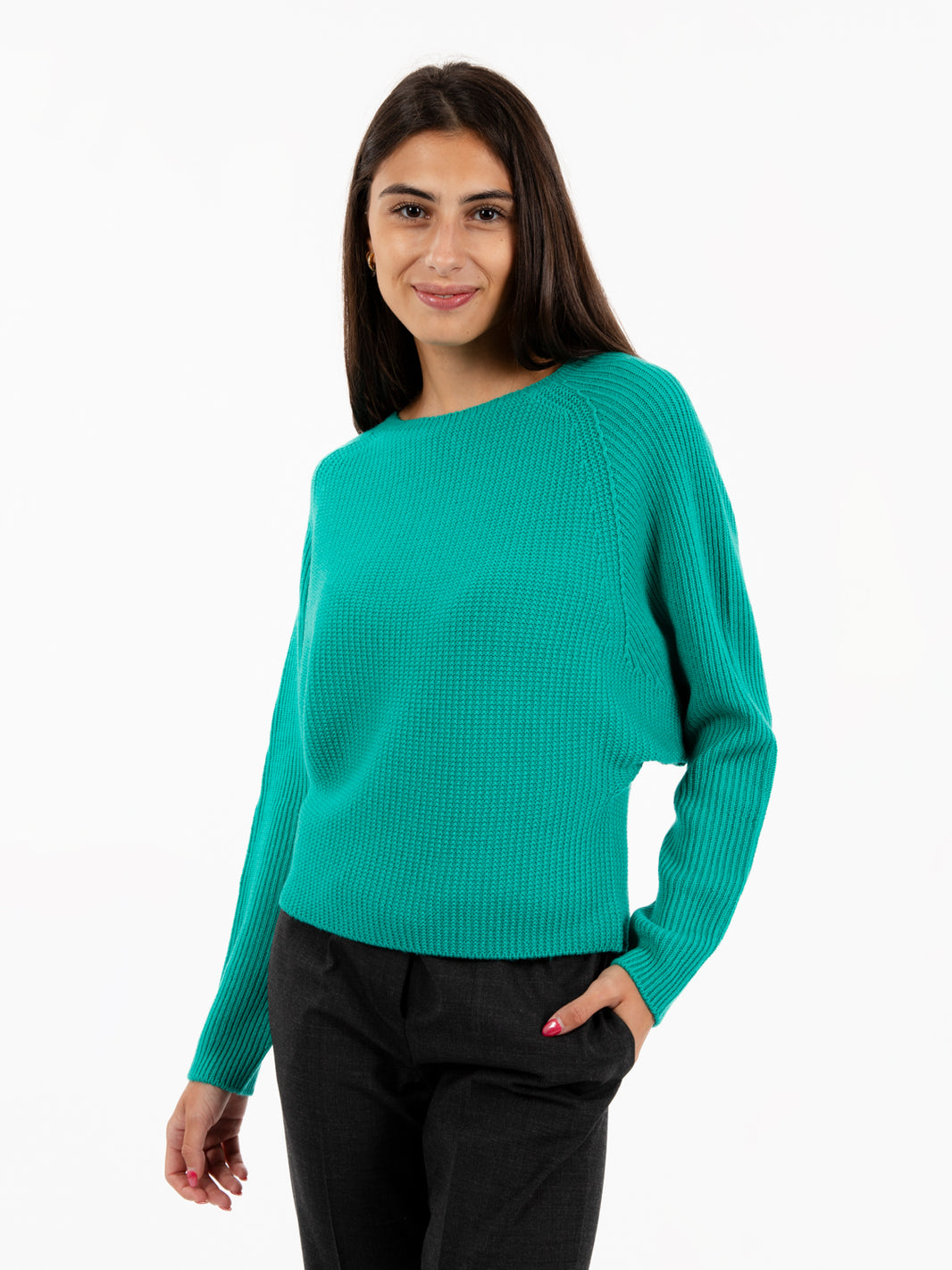 Maglione crop in lana verde