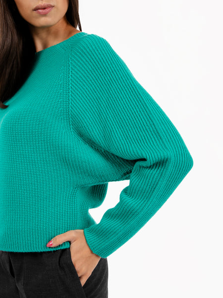 Maglione crop in lana verde