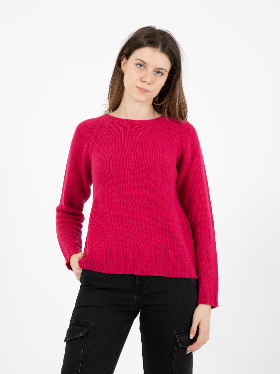 Fuchsia braided crop sweater