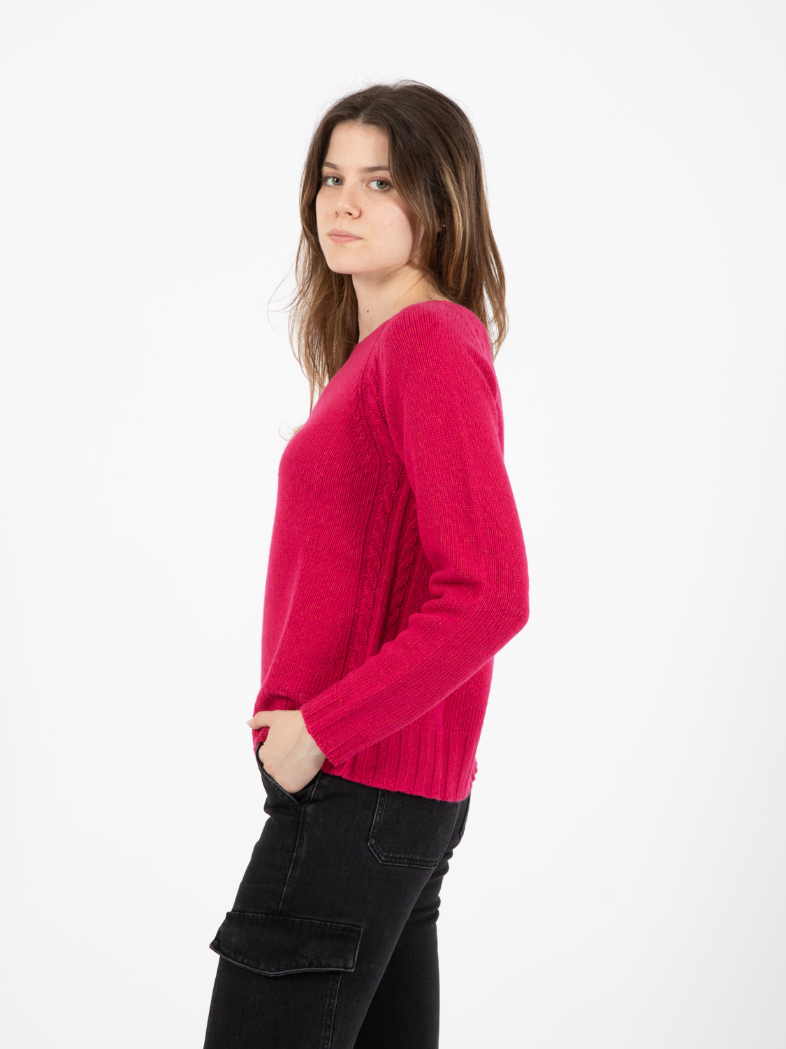 Fuchsia braided crop sweater