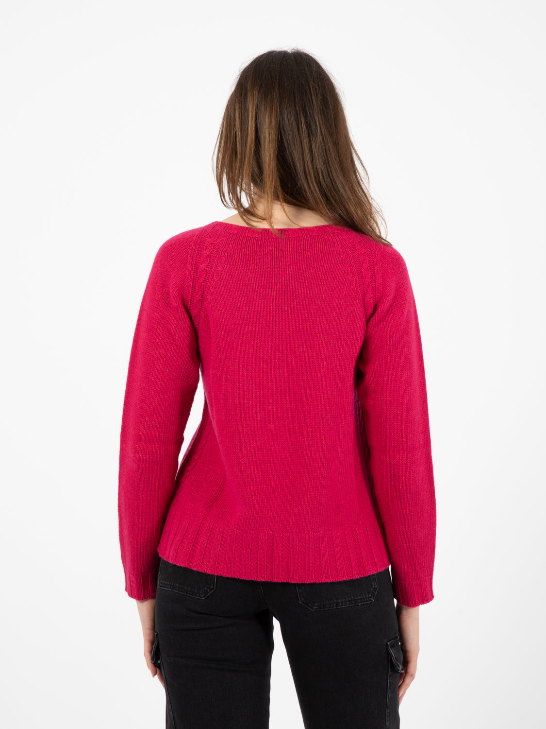Fuchsia braided crop sweater