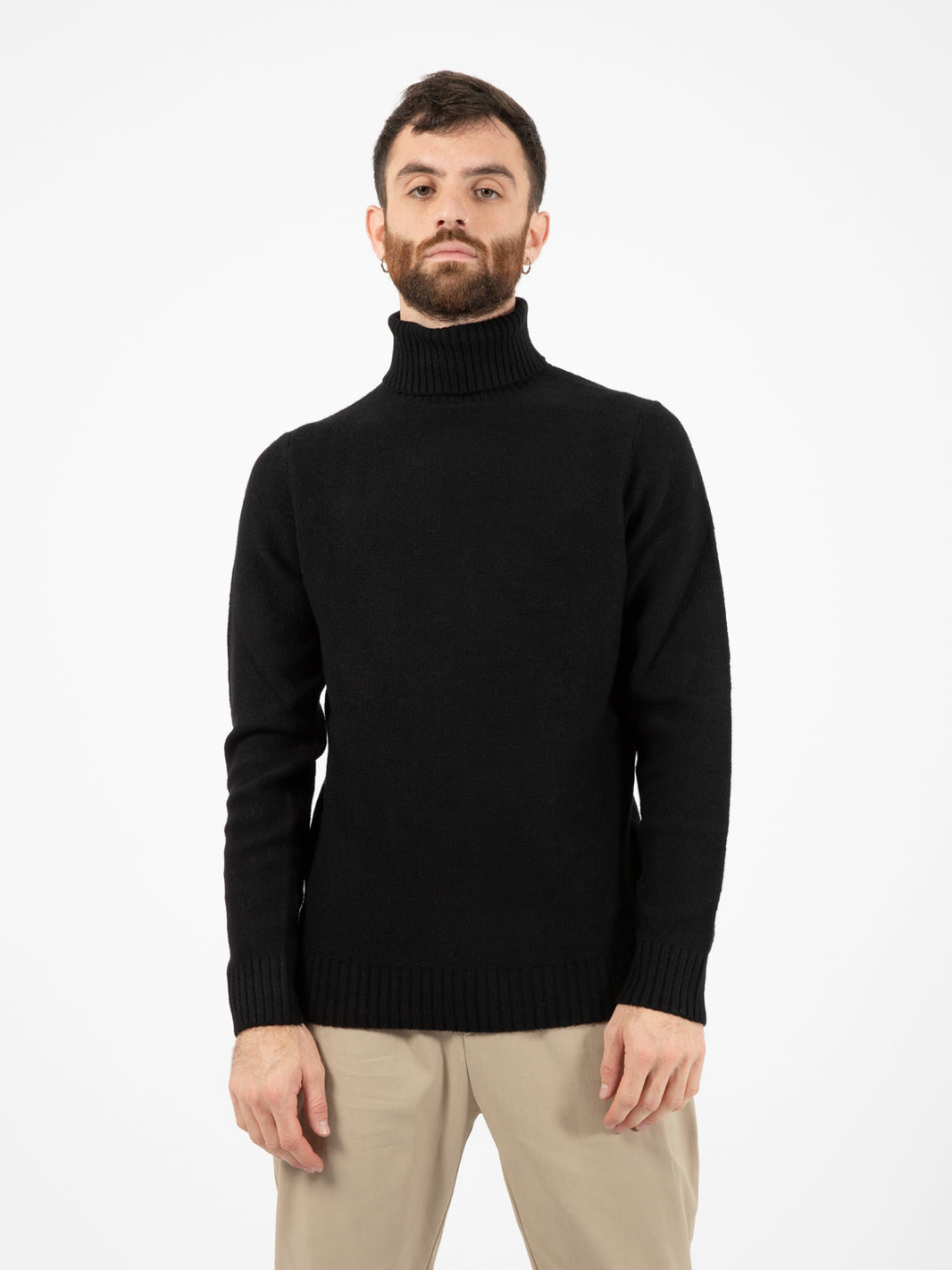 Black boucle turtleneck sweater