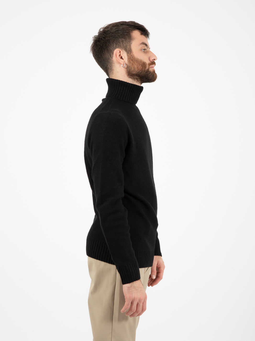 Black boucle turtleneck sweater