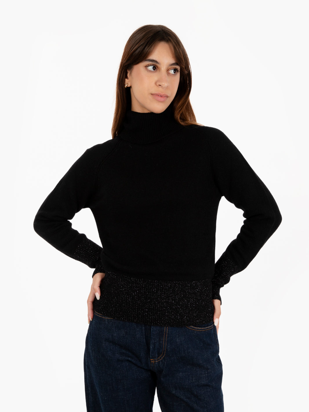Black lurex thread turtleneck sweater
