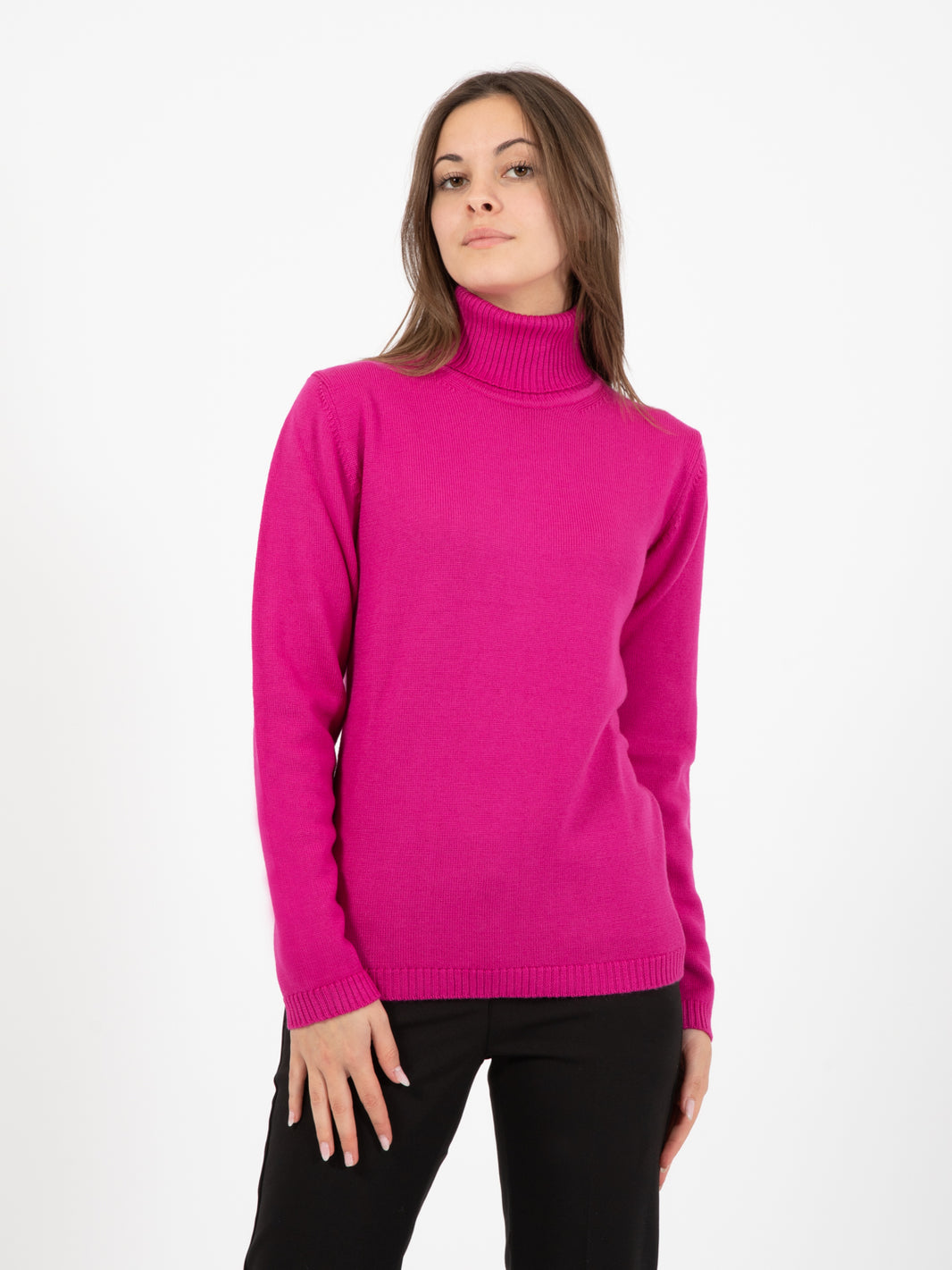 Maglione dolcevita fuxia