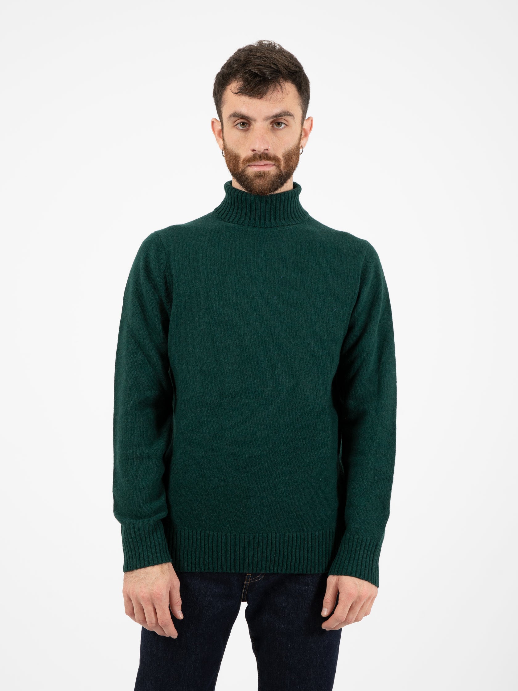 Bottle Green Lambswool Turtleneck Sweater