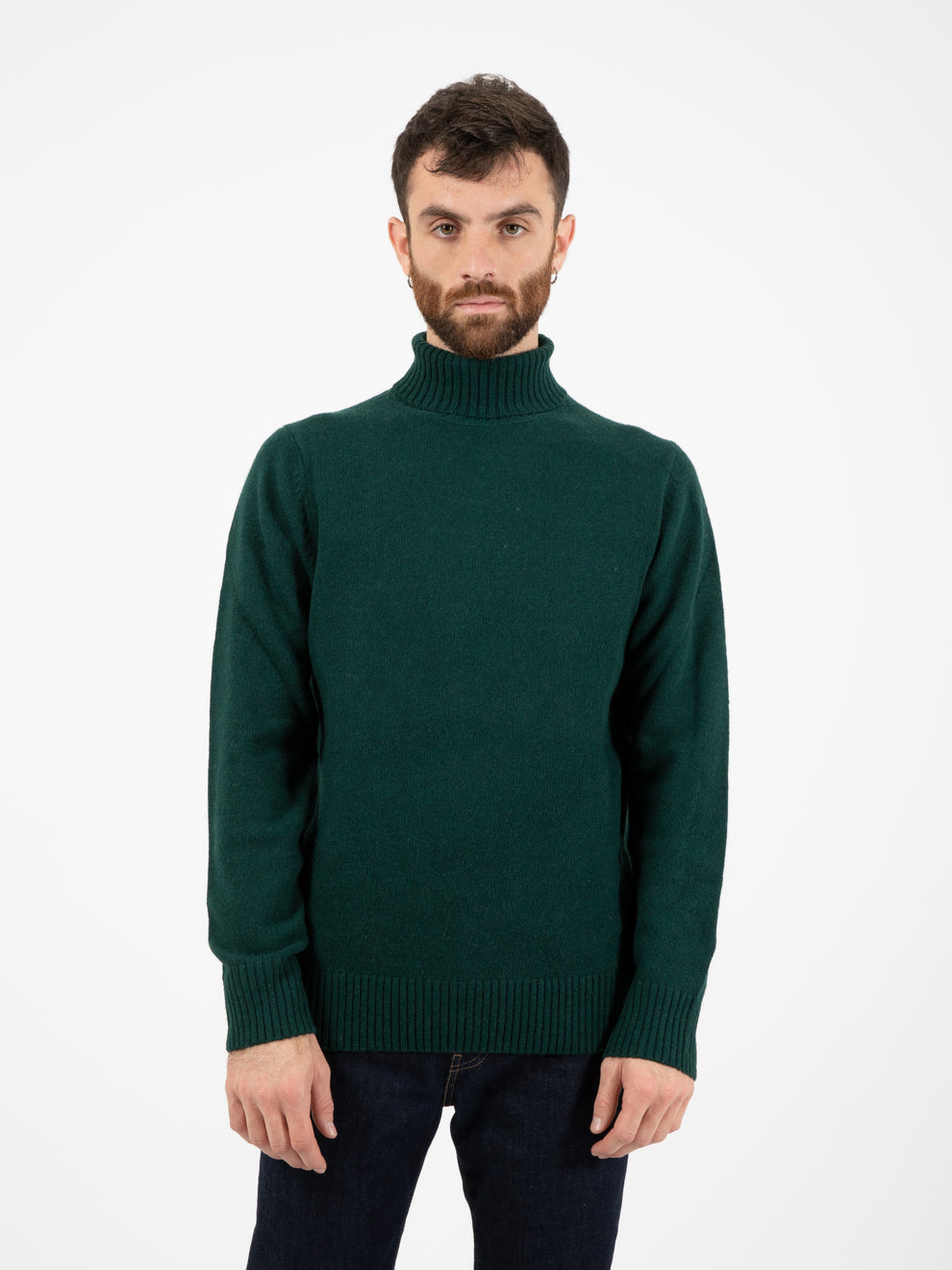 Bottle Green Lambswool Turtleneck Sweater