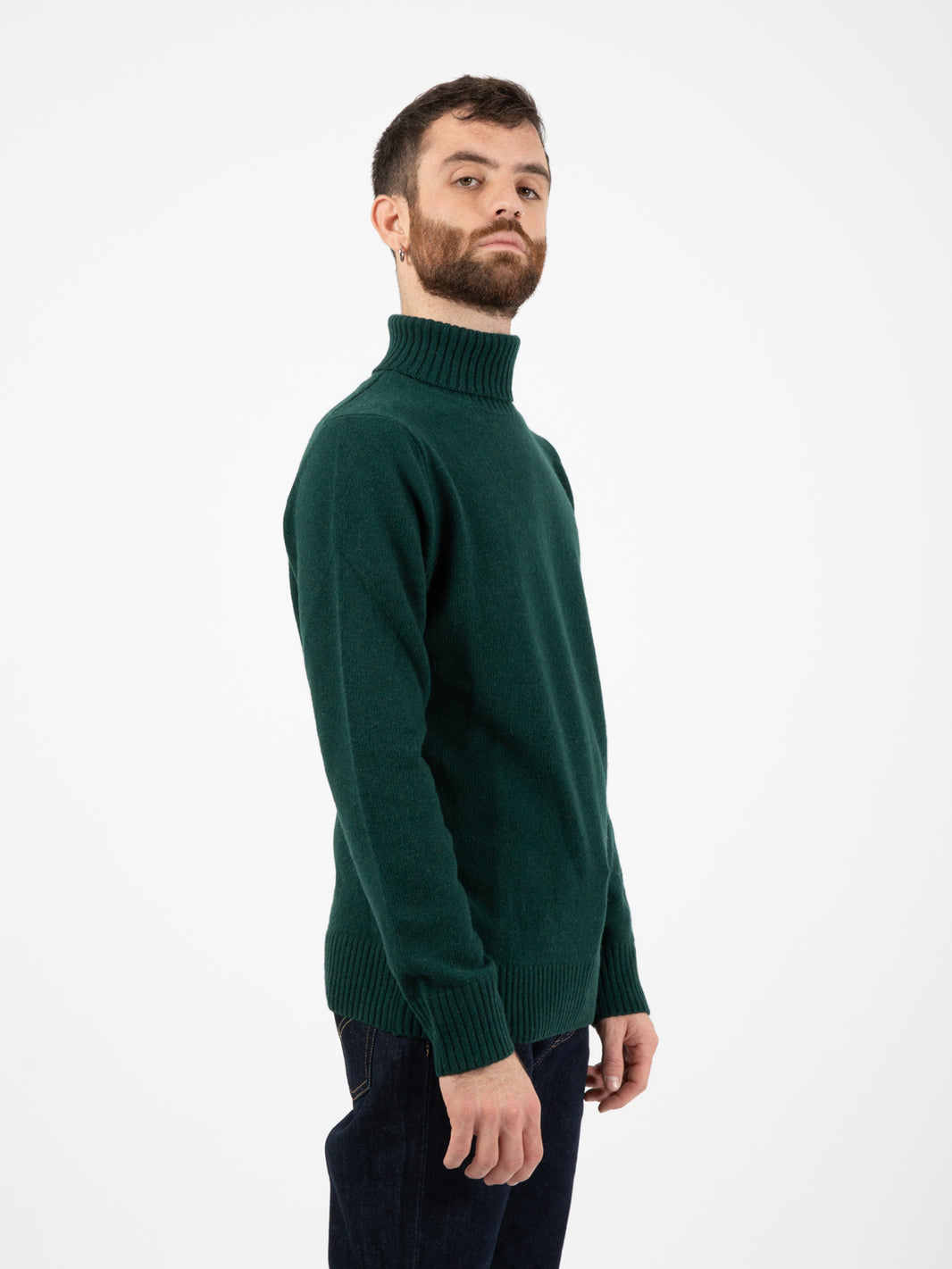 Bottle Green Lambswool Turtleneck Sweater