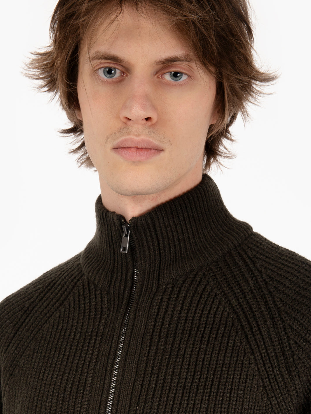 Maglione full zip misto lana forest