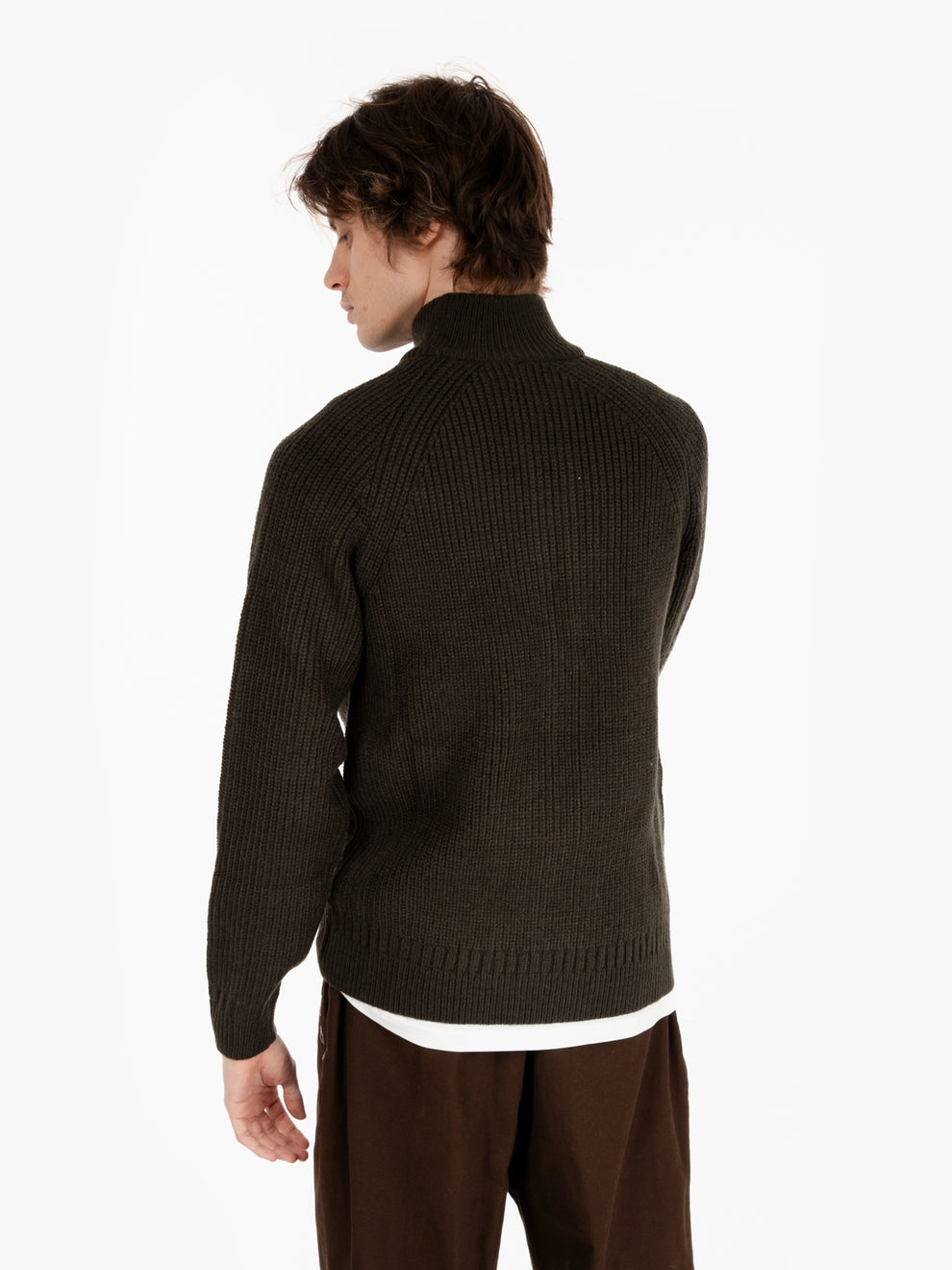 Maglione full zip misto lana forest