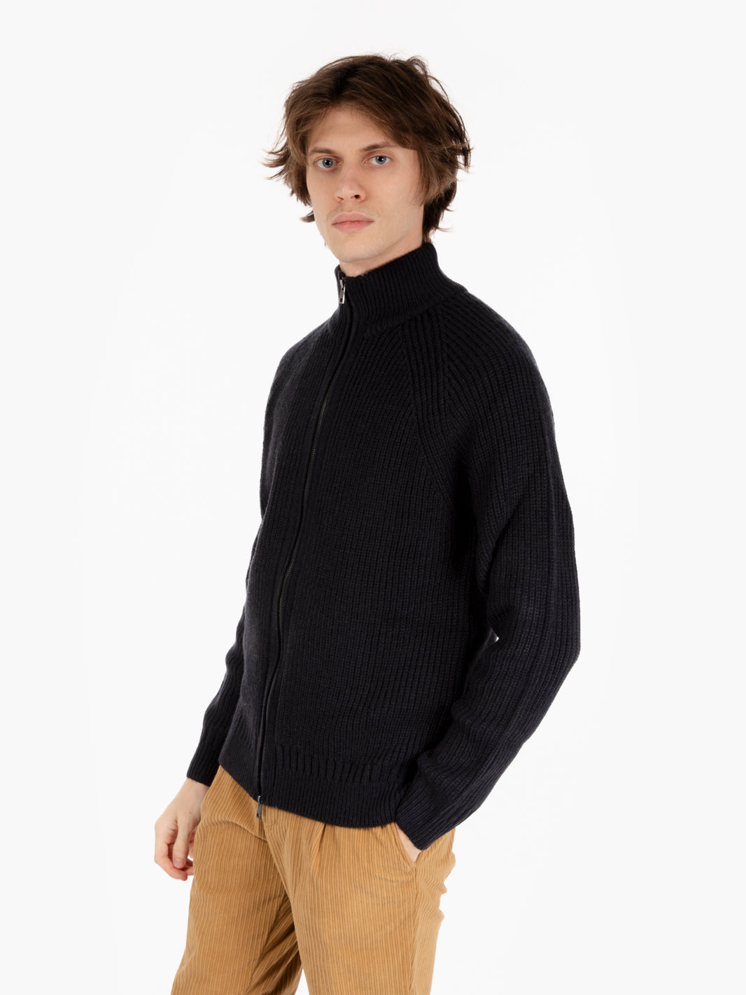 Maglione full zip misto lana notte