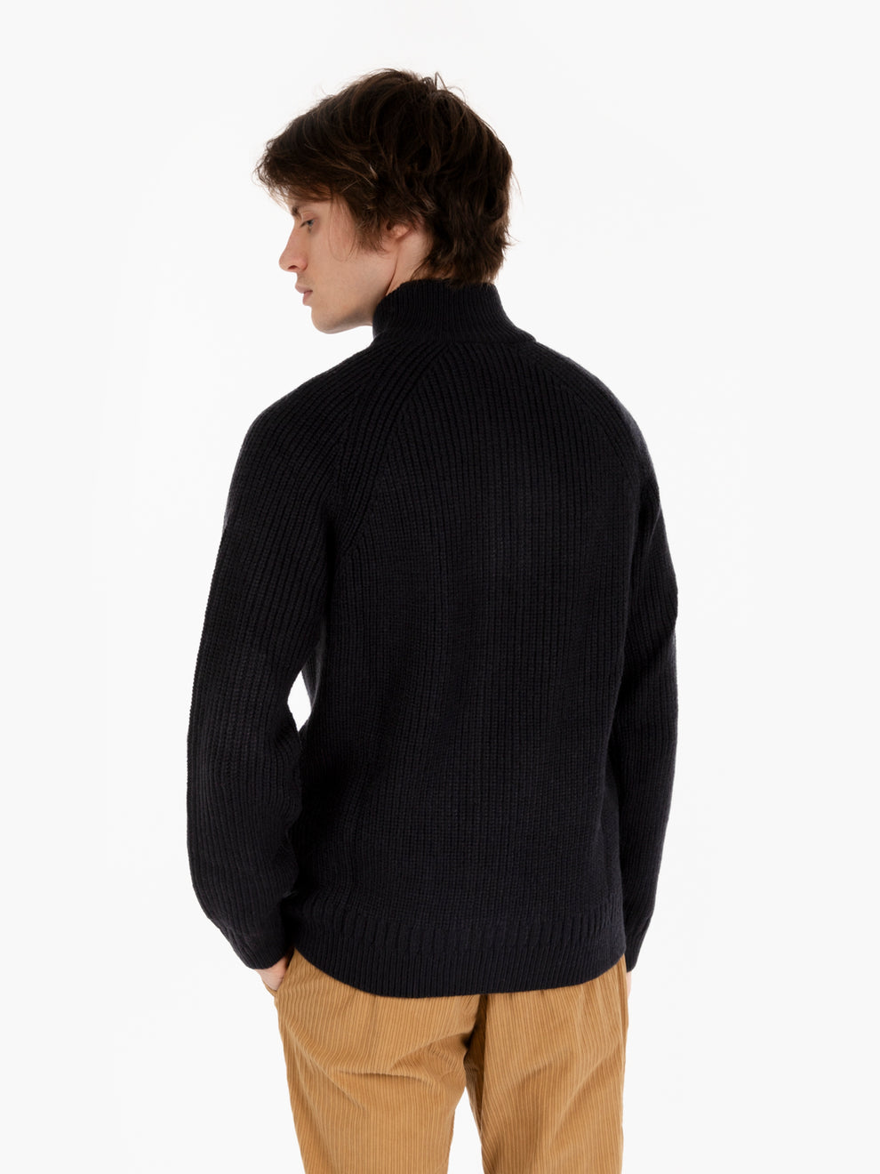 Maglione full zip misto lana notte