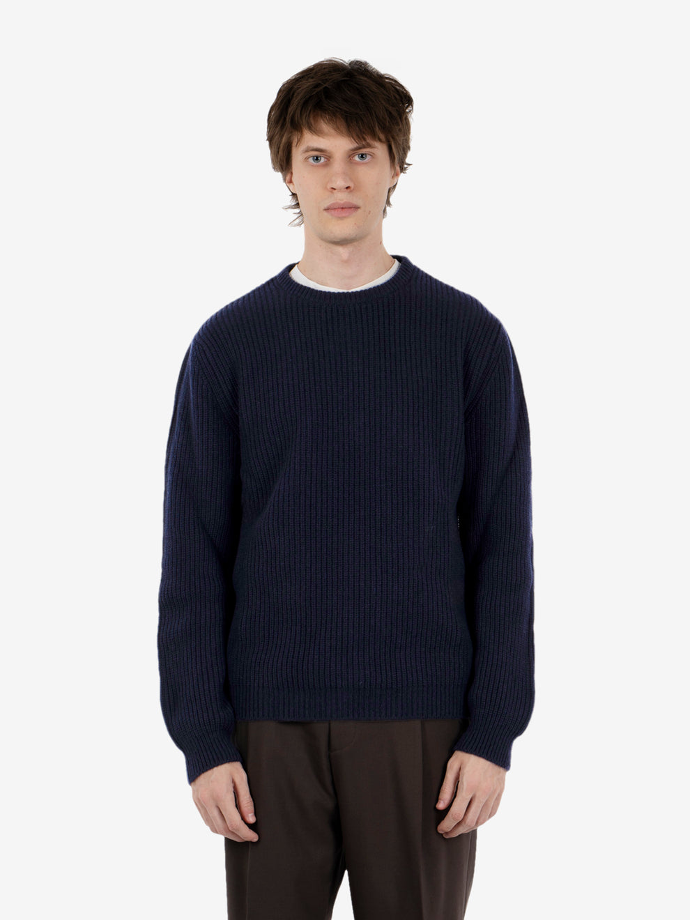 Maglione girocollo a coste blu