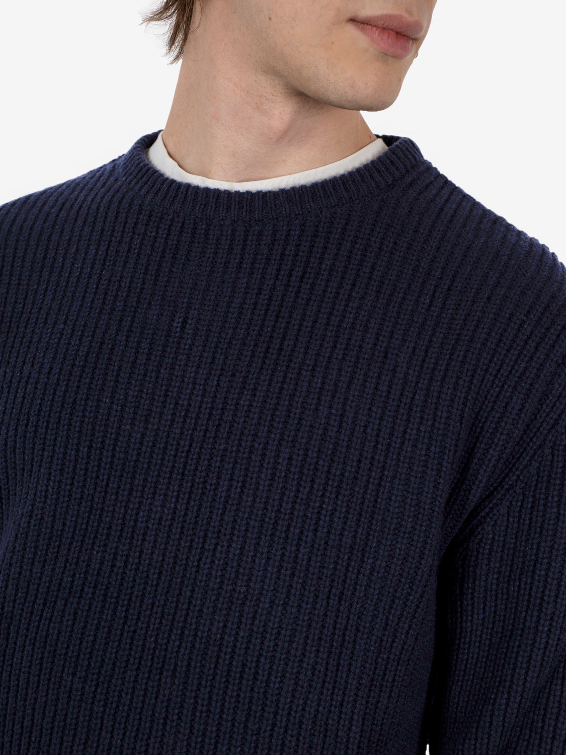 Maglione girocollo a coste blu