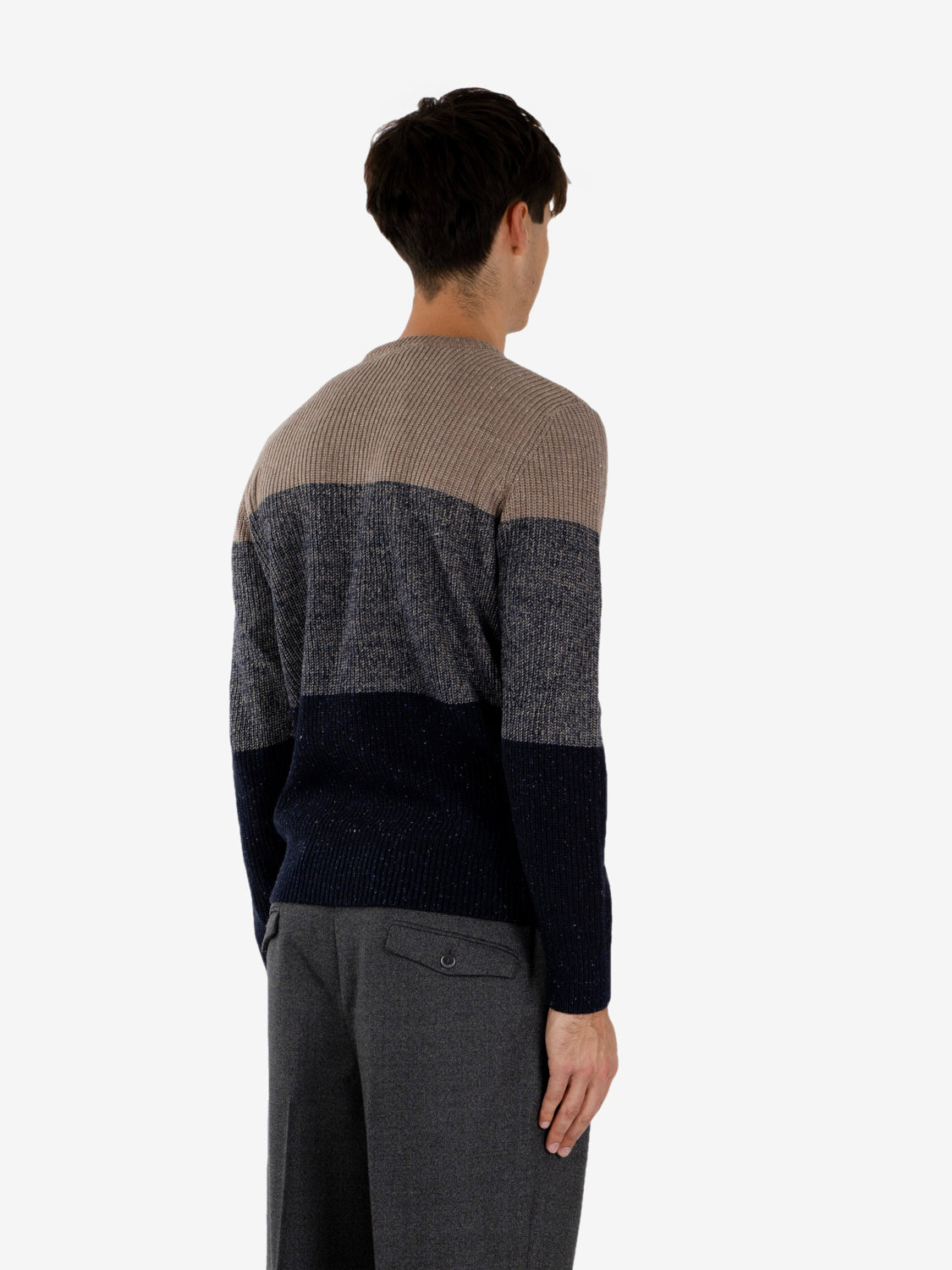 Maglione girocollo a fasce blu / marrone