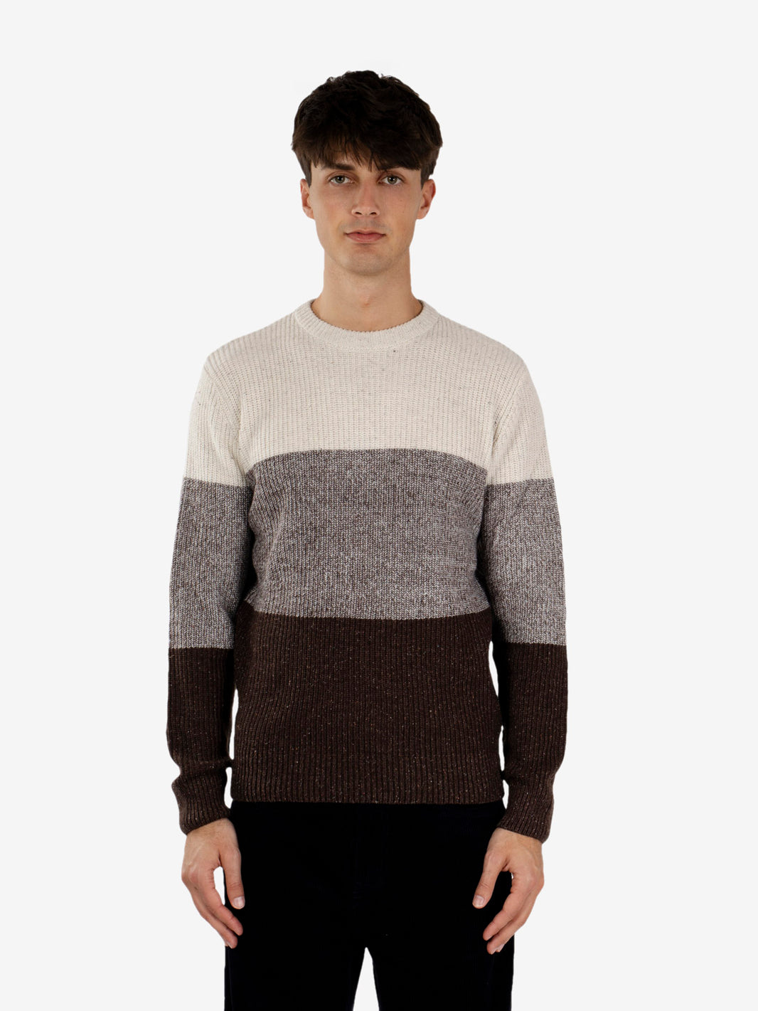 Maglione girocollo a fasce moro