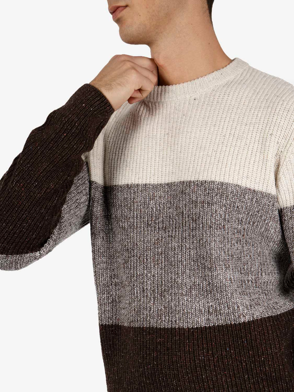 Maglione girocollo a fasce moro