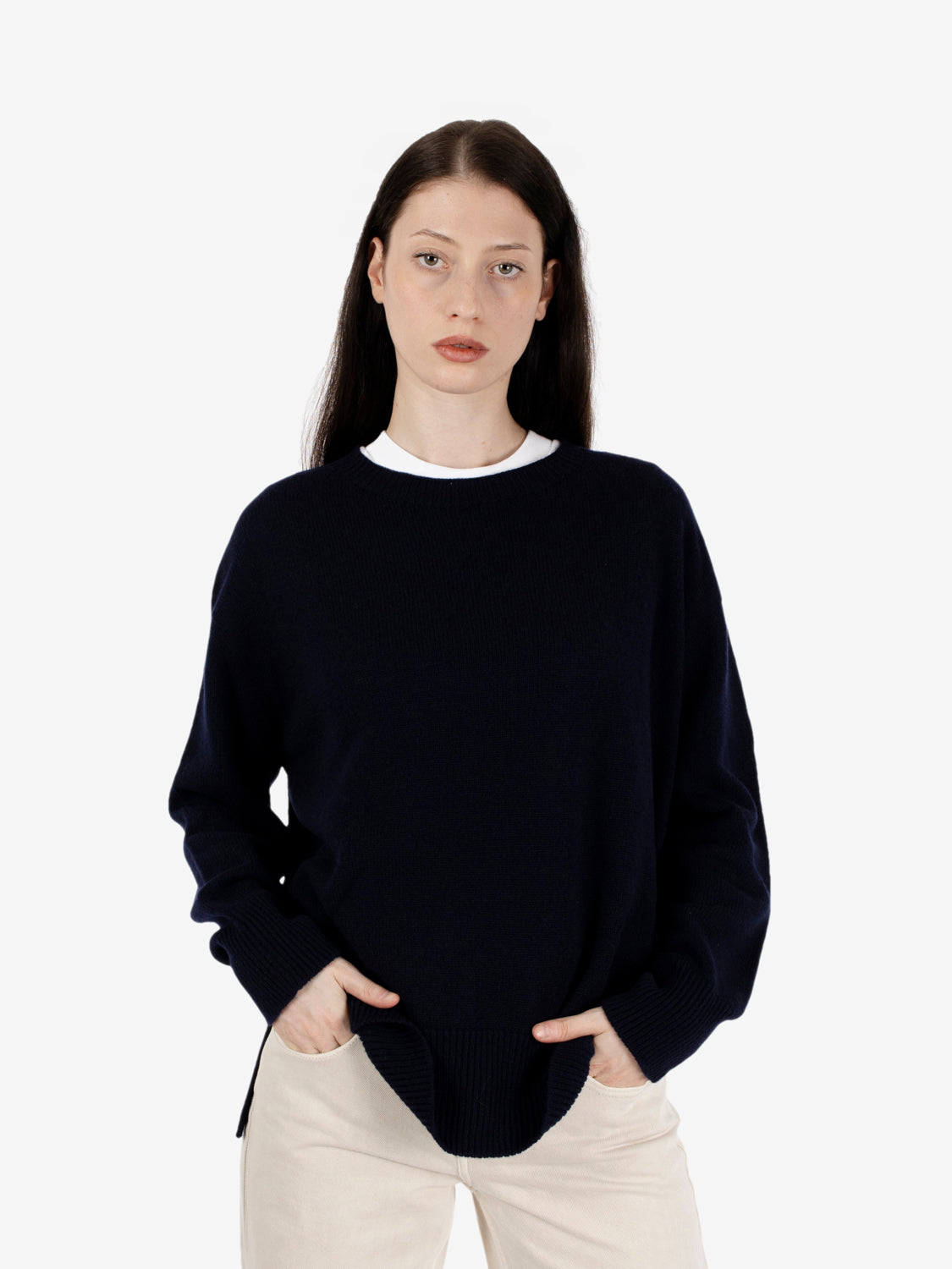 Maglione girocollo a ovetto blu