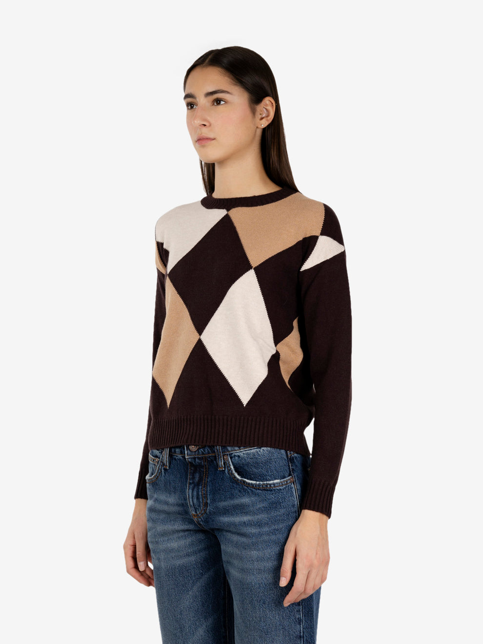 Maglione girocollo a rombi moro