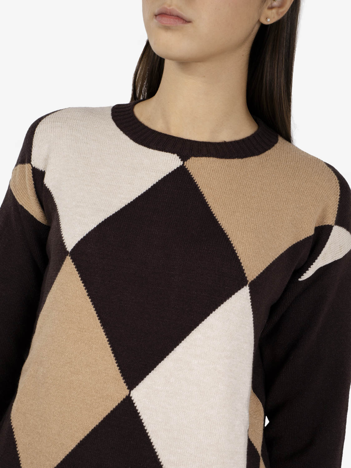 Maglione girocollo a rombi moro