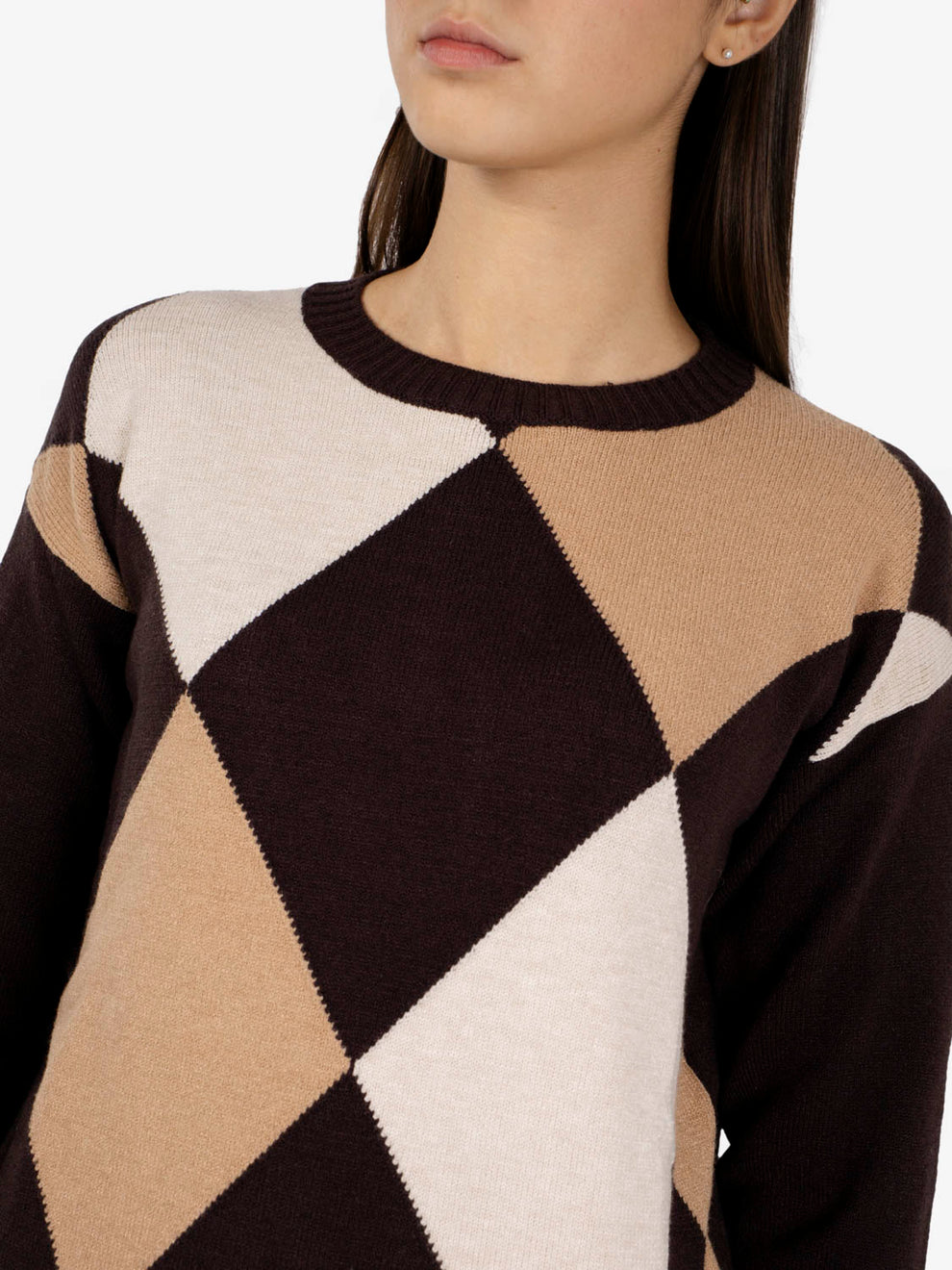 Maglione girocollo a rombi moro