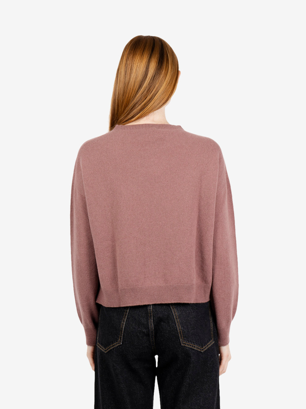Maglione girocollo a scatola castagna