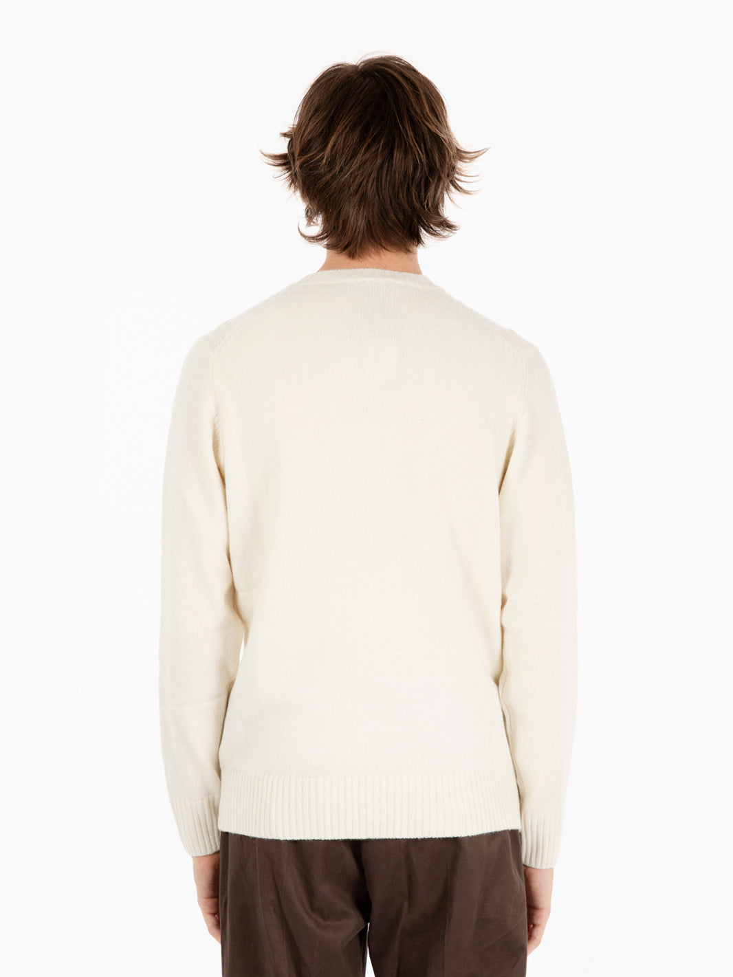Maglione girocollo a trecce panna