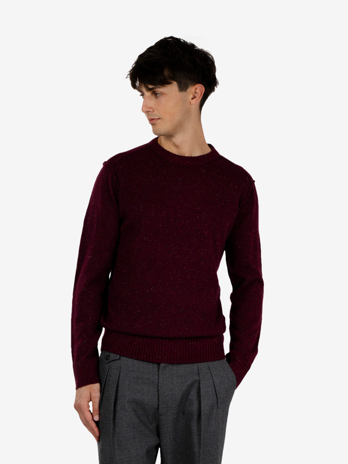 Maglione girocollo bottonato barolo
