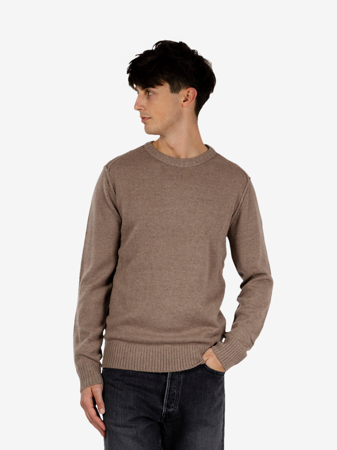 Maglione girocollo bottonato corda