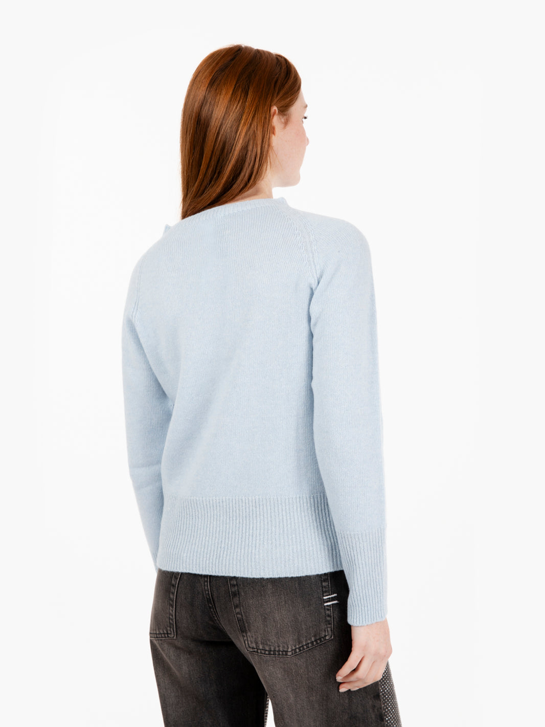 Maglione girocollo con inserti in lurex azzurro