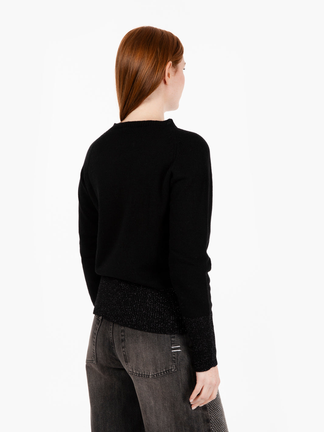 Maglione girocollo con inserti in lurex nero