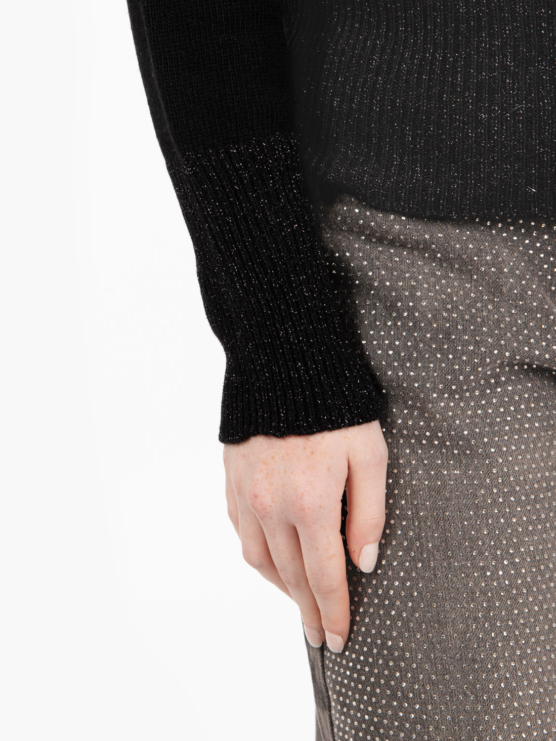 Crewneck sweater with black lurex inserts