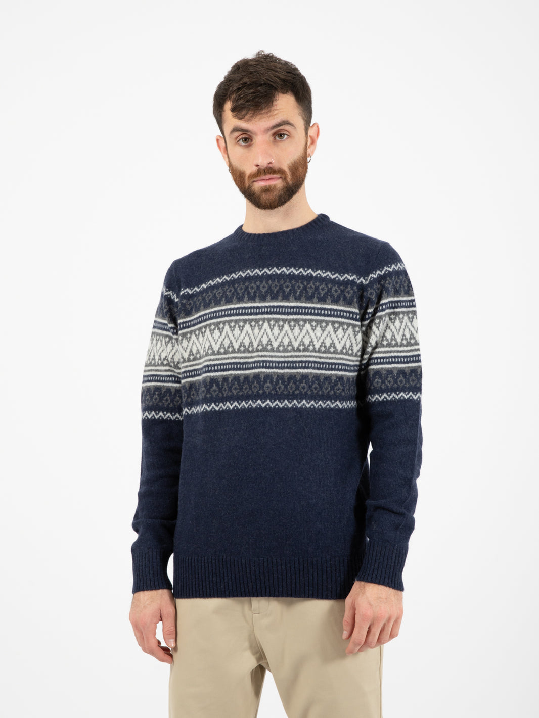 Maglione girocollo con motivo jacquard blu inchiostro