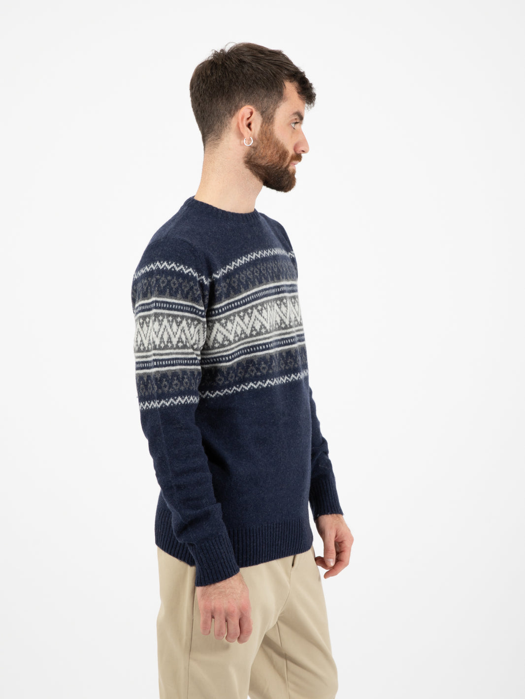 Maglione girocollo con motivo jacquard blu inchiostro