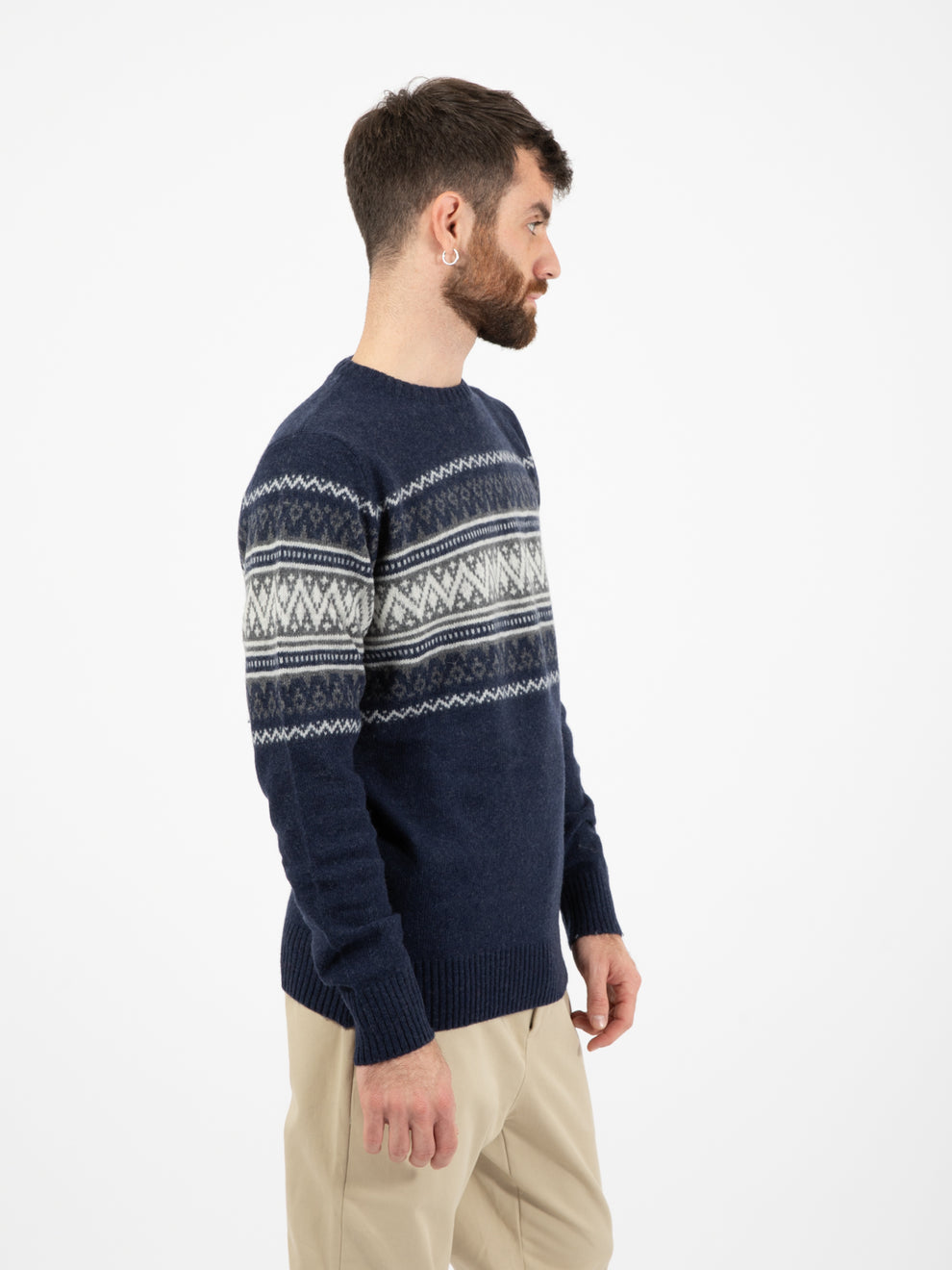 Maglione girocollo con motivo jacquard blu inchiostro