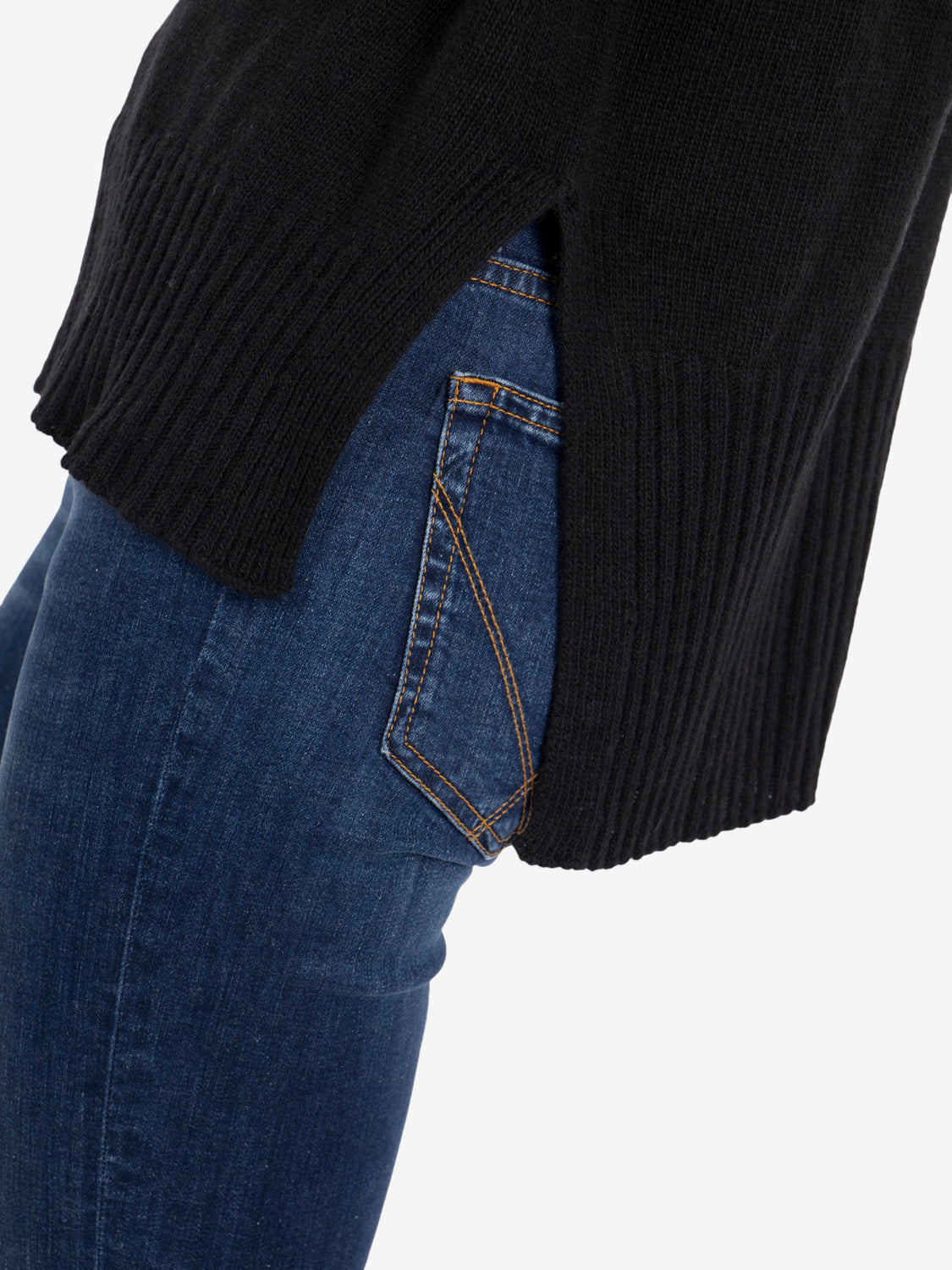 Black crew-neck jumper with side slits