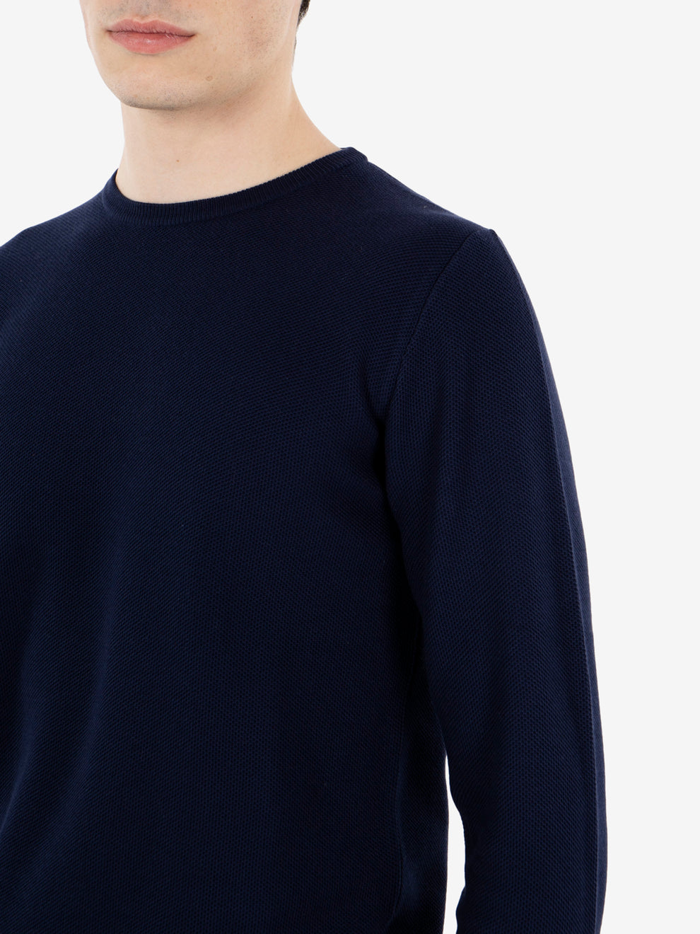 Blue rice-grain crew-neck sweater