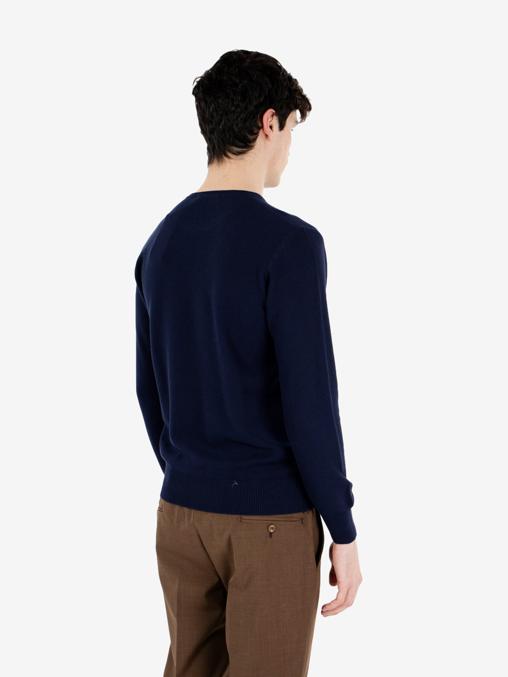 Blue rice-grain crew-neck sweater