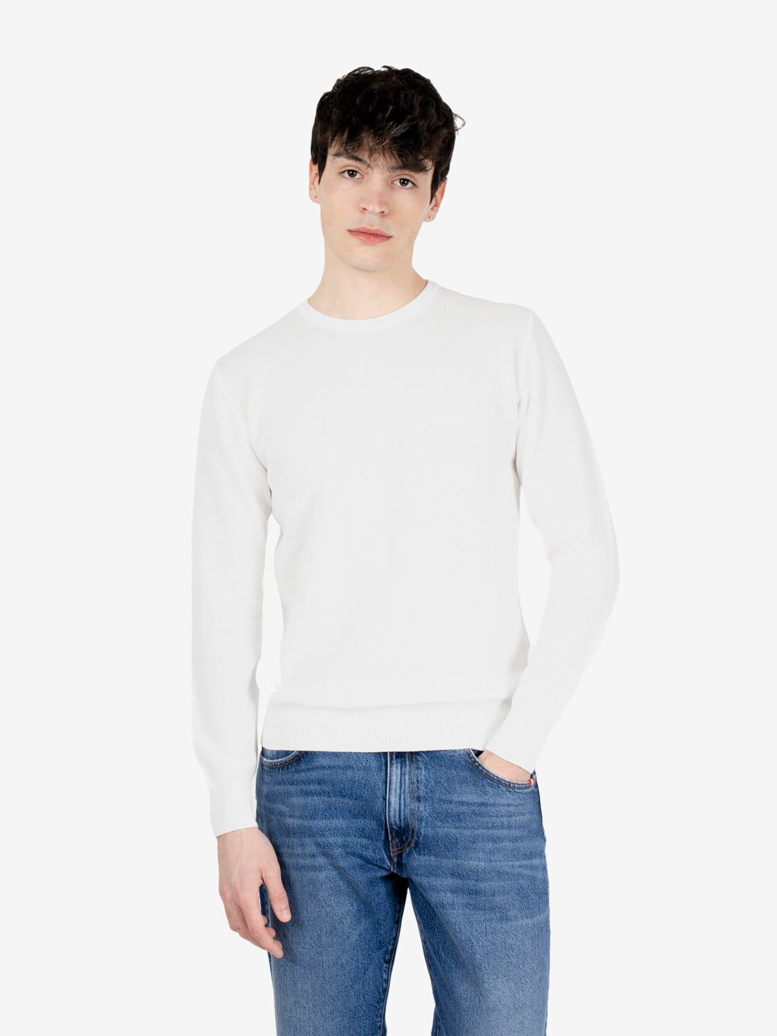Maglione girocollo grana riso ecru