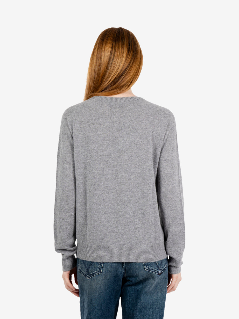 Medium grey crew-neck cashmere sweater