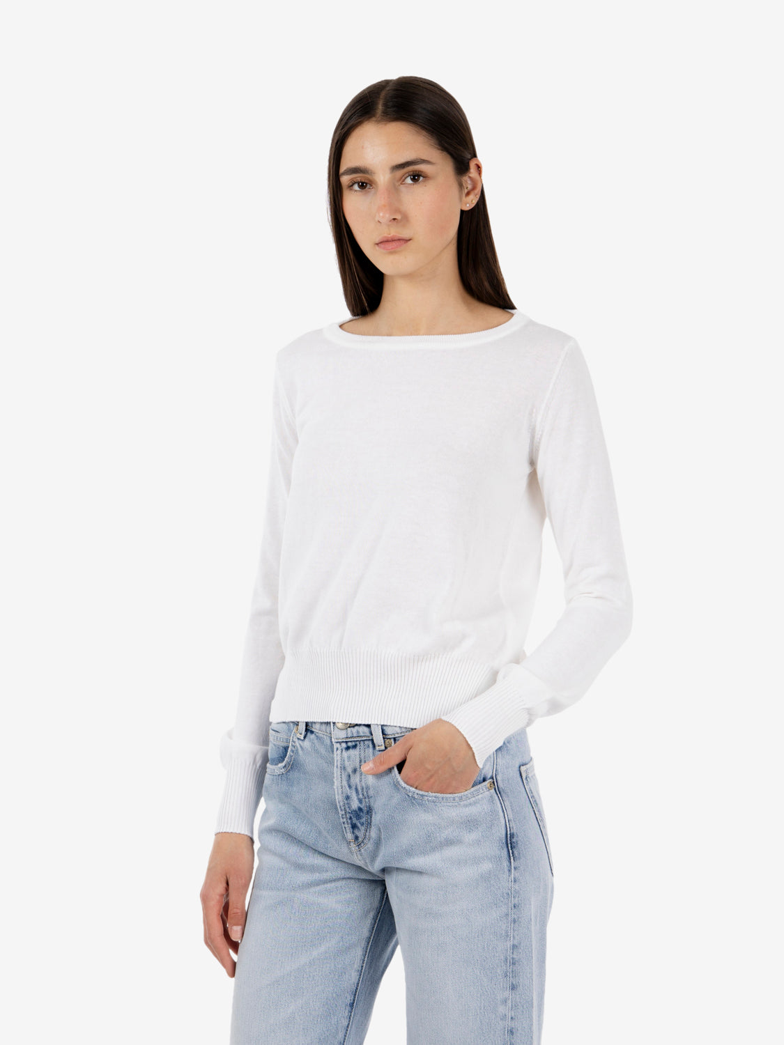 Maglione girocollo in cotone bianco