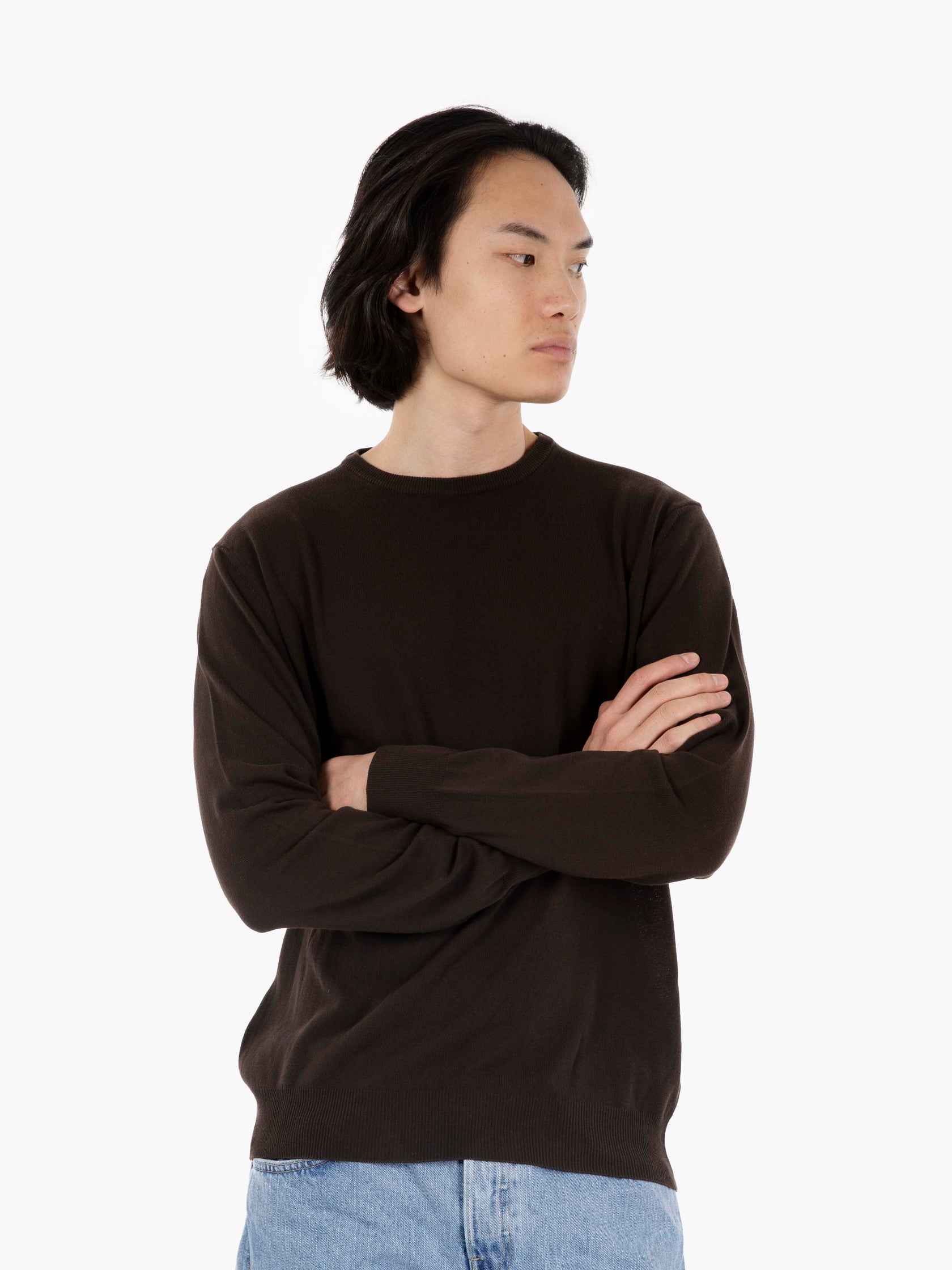 Maglione girocollo in cotone moro
