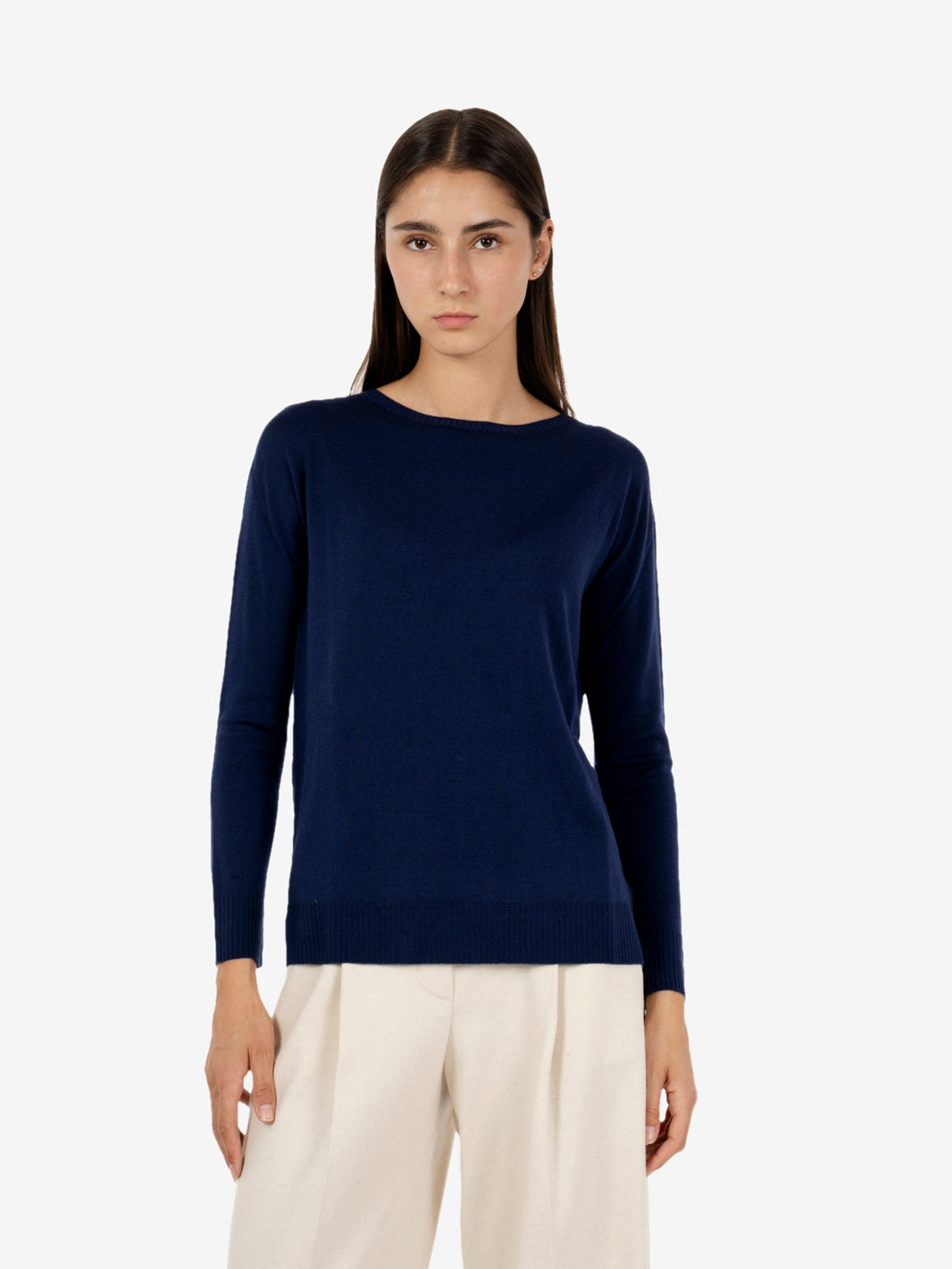 Maglione girocollo in lana blu navy